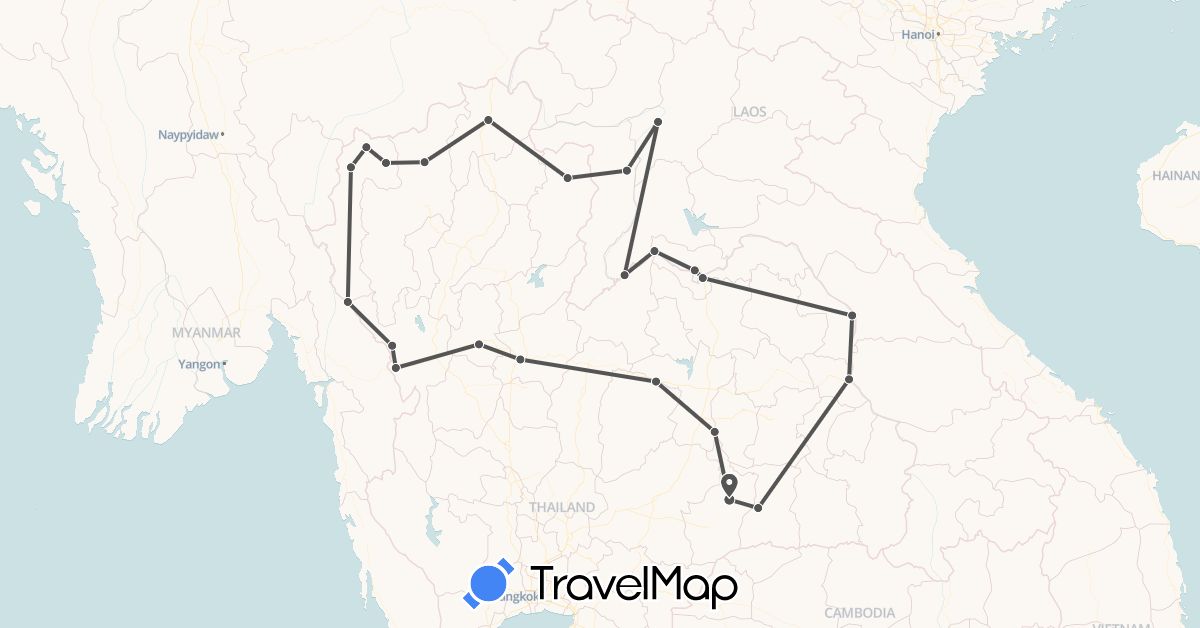 TravelMap itinerary: driving, motorbike in Laos, Thailand (Asia)